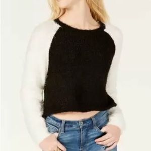 NEW Planet Gold Fuzzy Crop Baseball Sweater, Size Large, Black and White